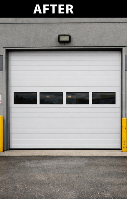 Commercial garage door before and after service by Arm Garage Doors Los Angeles CA