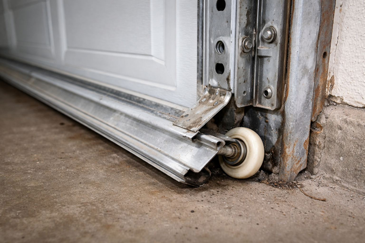 Bent or damaged garage door tracks causing uneven movement