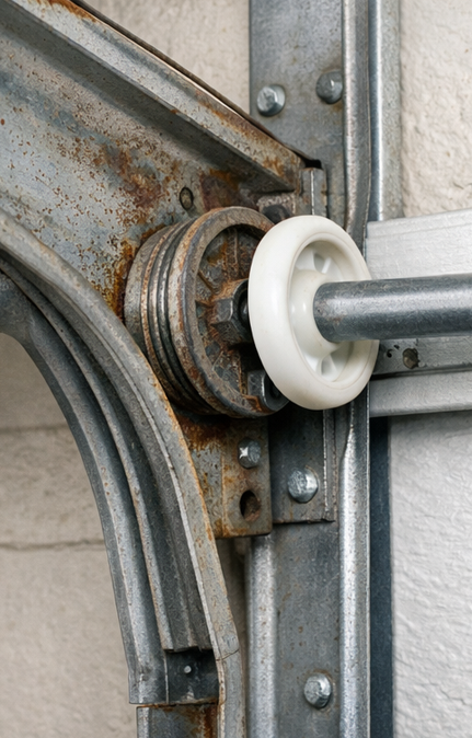 Worn garage door parts repaired